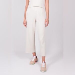 Vince White Cotton Viscose Chunky Ribbed Cropped Wide Leg Pull On Pants M